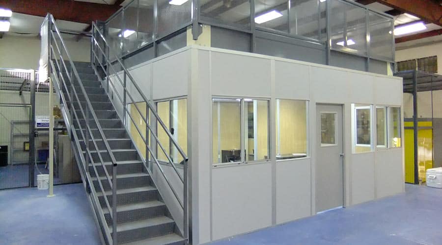 Mezzanine office design by Allied Modular inside a warehouse facility
